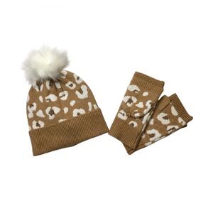 Leopard Print Beanie and Glove Set